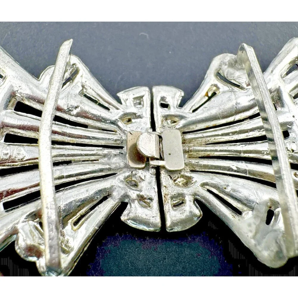 Antique VOC Art Deco Rhinestone Sash Belt Buckle 1920s 1930s Signed Two Piece